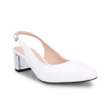 Patent Leather Transparent Clear Block Heel Slingback Blue/White/ Black