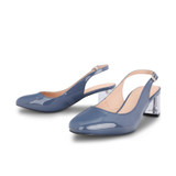Patent Leather Transparent Clear Block Heel Slingback Blue/White/ Black