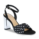 Polka Dot Knot Bow Ankle Strap Metallic Block Heel Sandals Elastic Closure