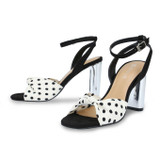 Polka Dot Knot Bow Ankle Strap Metallic Block Heel Sandals Elastic Closure