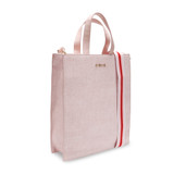 Fabric Tall Rectangular Shape Striped Strap Back Zip Tote Bag