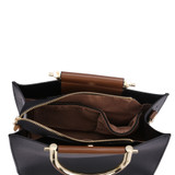 Gold Metal Handle Spare Striped Shoulder Strap Rectangular Box Tote Bag