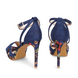 Ankle Strap Upper Cross Band Flower Print Detail Platform Stiletto Elastic Closure High Heel Sandals