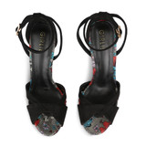 Ankle Strap Upper Cross Band Flower Print Detail Platform Stiletto Elastic Closure High Heel Sandals