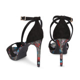 Ankle Strap Upper Cross Band Flower Print Detail Platform Stiletto Elastic Closure High Heel Sandals