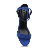 Silver Metallic Rear Detail Strap Upper Open Toe Elastic Closure Suede Block Heel Sandals