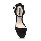 Silver Metallic Rear Detail Strap Upper Open Toe Elastic Closure Suede Block Heel Sandals