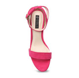Silver Metallic Rear Detail Strap Upper Open Toe Elastic Closure Suede Block Heel Sandals