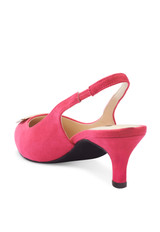 Suede Slingback Top Front Embellishment Elastic Closure Medium Heel Sandals