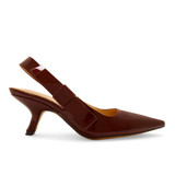 Elegant Bow Side Slingback Mule Sandal Medium Luigi XV Heel Patent Leather Elastic Closure
