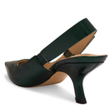 Elegant Bow Side Slingback Mule Sandal Medium Luigi XV Heel Patent Leather Elastic Closure