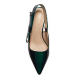 Elegant Bow Side Slingback Mule Sandal Medium Luigi XV Heel Patent Leather Elastic Closure