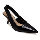 Elegant Bow Side Slingback Mule Sandal Elastic Closure  Low Heel Patent Leather