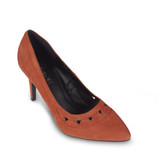 Suede Top Front Triangle Cut Out Detail High Heel Court Shoes
