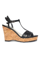 Wide Fit Strappy Cork Wedge Heeled Sandals Black/ Blue/ Nude