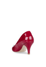 Pearl Flower Detail Glossy Patent Leather Kitten Heels Red