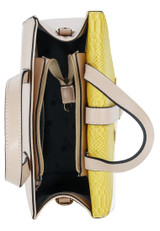 Yellow Textured Detail Cross Body Shoulder Tote Bag Beige