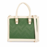 Zigzag Texture Detail Green Cross Body Shoulder Tote Bag White