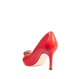 Gold Top Detail Pointed Heel Court Shoes Red