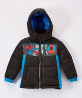 Spiderman Boys' Puffer Jacket Hooded Toddler Winter Coat, 2T-5T, Black/Blue