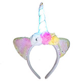 Girls LED Unicorn Headband with Flowers and Filp Sequins Ears Light Up