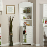 Bathroom Linen Tower Corner Storage Cabinet with 3 Open Shelves in White