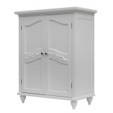 Bathroom Linen Storage Floor Cabinet with 2-Doors in Traditional White Wood Finish