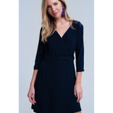 Navy Wrap Dress With Lace Detail