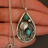 Vintage Leaf Turquoises Stone Pendant Necklace