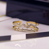 Dainty White Crystal Wave Ring (Resizable)