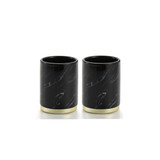 HARRA HOME Gold Accent Marble Design Ceramic Bathroom Vanity Countertop Accessory Set - Includes Refillable Soap Dispenser, Soap Dish, Toothbrush Holder Stand, Tumbler Rinsing Cup (Black)