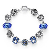 Tibet 925 Silver Crystal Glass Bead Charm Bracelet