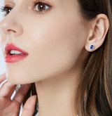 Women's Natural Birthstone Sterling Silver Royal Blue Oval Topaz Stud Earrings