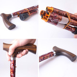 Aluminium Folding Telescopic Walking Stick(Floral Pattern with Wooden Grip)