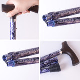 Aluminium Folding Telescopic Walking Stick(Floral Pattern with Wooden Grip)