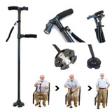 Twin Grip Cane - Dual Grip LED Folding Telescopic 4-point Pivoting Base Walking Cane