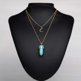 Natural Stone Moon Choker Multi-Layer Necklace