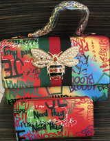 Gucci Inspired Butterfly Graffiti Purse Bag with Wallet
