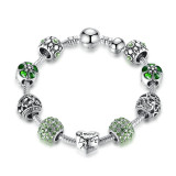 BAMOER Antique Silver Charm Bracelet & Bangle with Love and Flower Beads Women Wedding Jewelry 4 Colors 18CM 20CM 21CM PA1455 BAMOER Antique Silver Charm Bracelet & Bangle with Love and Flower Beads Women Wedding Jewelry 4 Colors 18CM 20CM 21CM PA1455