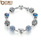 BAMOER Antique Silver Charm Bracelet & Bangle with Love and Flower Beads Women Wedding Jewelry 4 Colors 18CM 20CM 21CM PA1455 BAMOER Antique Silver Charm Bracelet & Bangle with Love and Flower Beads Women Wedding Jewelry 4 Colors 18CM 20CM 21CM PA1455