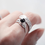 925 Black Stone Feather Ring
