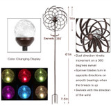 Solar Wind Spinner Willow Leaves 61in with Multi-Color Seasonal LED Lighting