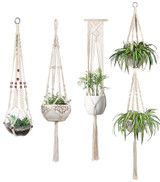 Set of 4 Macrame Plant Hangers Cotton Rope Hanging Planter Basket Flower Pot Holder