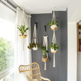 Set of 4 Macrame Plant Hangers Cotton Rope Hanging Planter Basket Flower Pot Holder