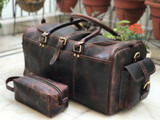 Fathers day Gift Combo Offer: Toiletry Bag with 24 Inch Dark Brown Genuine Hunter Leather Duffle Bag