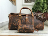 Fathers day Gift Combo Offer: Free Toiletry Wash Bag with 22 Inch Hunter Brown Leather Weekender Bag