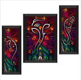 UV Textured Ganesh Modern Art Print Framed Painting Set of 3 for Home Decoration