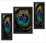 UV Textured Ganesh Modern Art Print Framed Painting Set of 3 for Home Decoration
