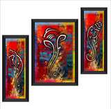 UV Textured Ganesh Modern Art Print Framed Painting Set of 3 for Home Decoration