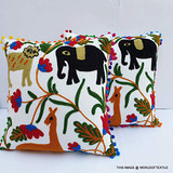 Animal Embroidered Suzani Square 16x16-inch Cotton Cushion Cover -Multicolour